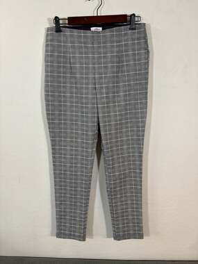 Calvin Klein Women's Grey Plaid Ankle Length Pull-On Dress Pants Size 14